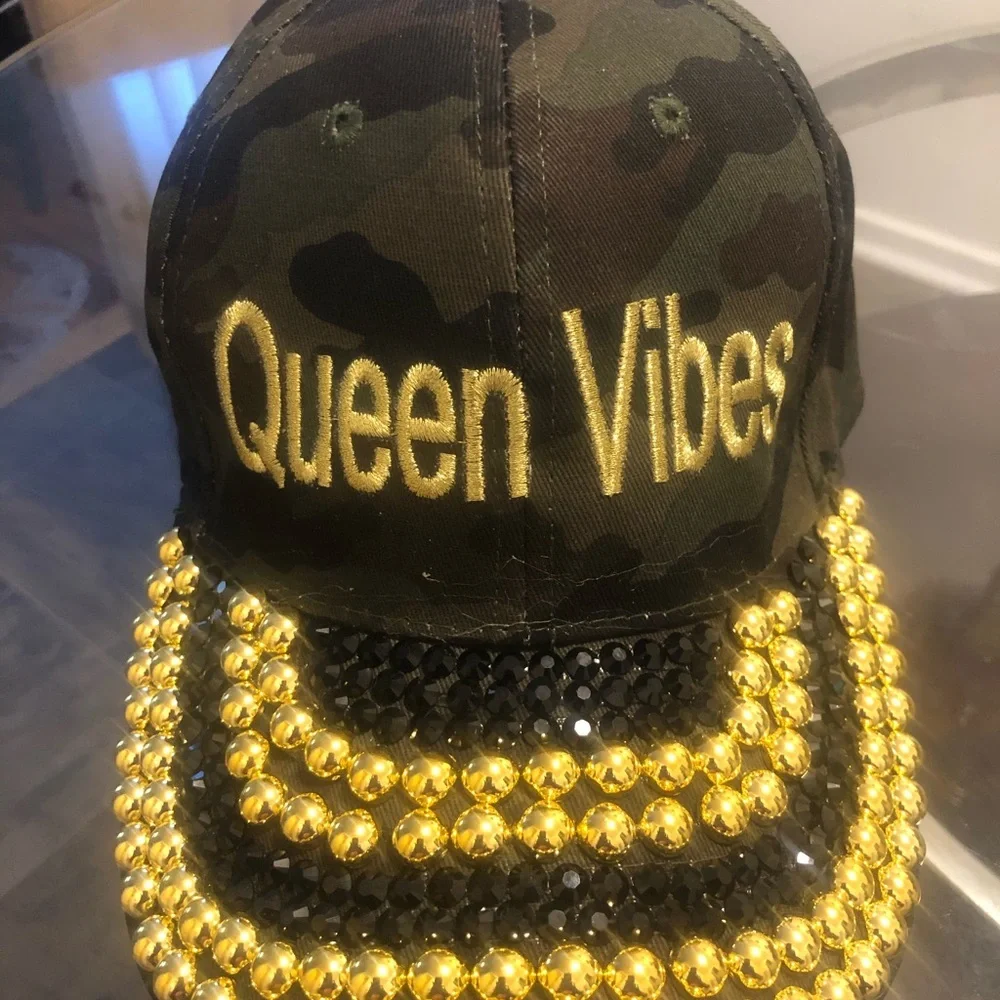 Queen Vibes Camo Studded Baseball Cap Hat